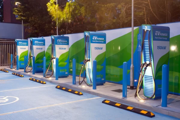 Electric vehicle home charging station installed in a UK residence after new regulations.