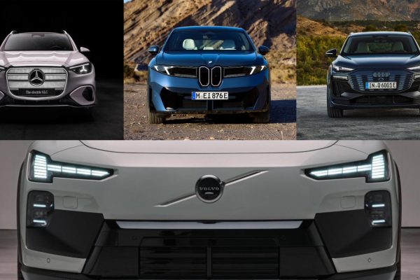 Volvo EX60, BMW iX3, and Mercedes GLC EV electric SUVs side by side