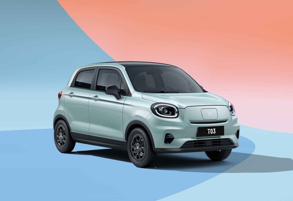 White Leapmotor T03 electric hatchback on the streets of Kathmandu.