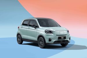 White Leapmotor T03 electric hatchback on the streets of Kathmandu.