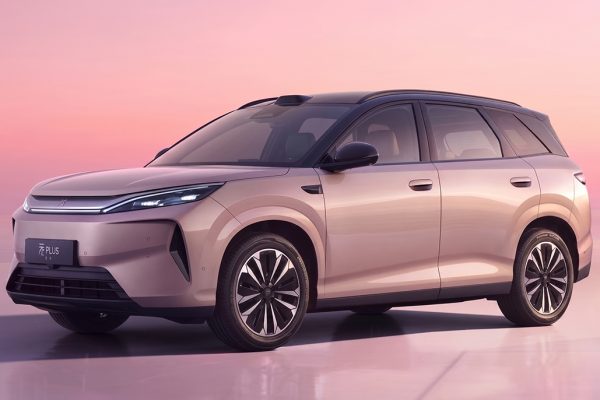 The front profile of the next-generation BYD Atto 3 EV SUV featuring slimmer dragon-face headlights.