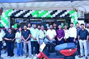 The new Ather Experience Center in Janakpur showcasing the 450X electric scooter.
