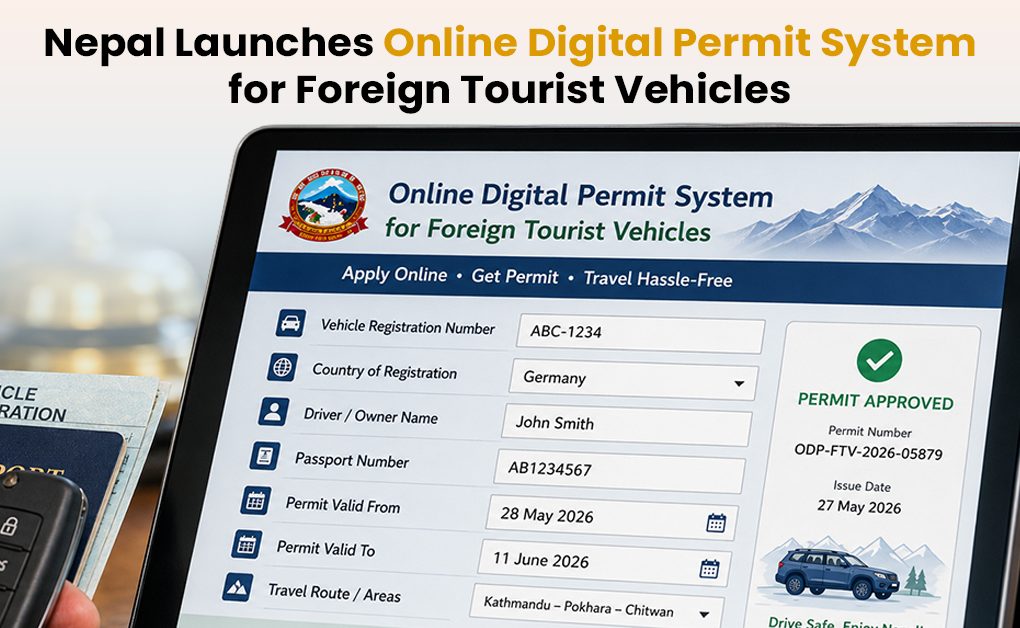 A digital smartphone displaying a QR code at a Nepal customs border point