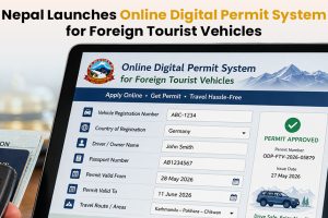 A digital smartphone displaying a QR code at a Nepal customs border point