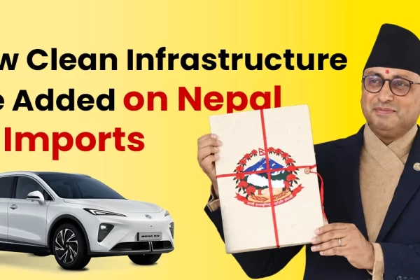 An electric vehicle plugged into a solar-powered fast-charging station in Nepal.