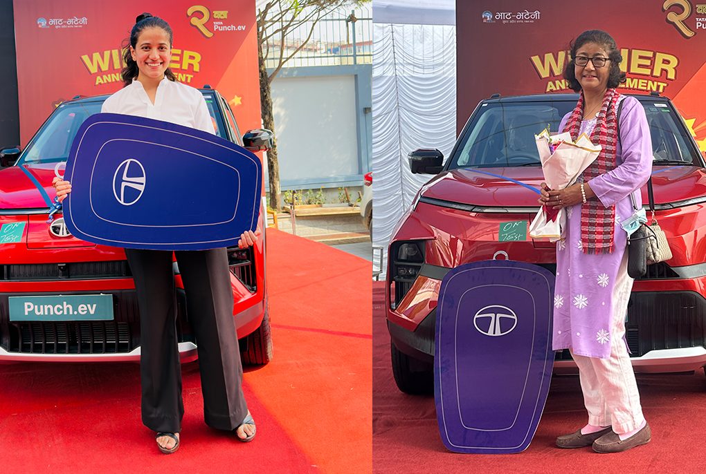 Winners receiving their Tata Punch EV keys at Bhat-Bhateni Supermarket