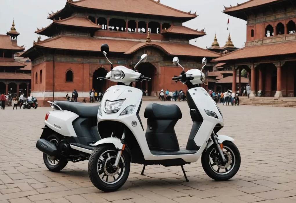 A side-angle profile of the matte-finished BGauss BG RUV 350 electric scooter highlighting its large 16-inch alloy wheels.