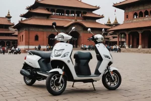 A side-angle profile of the matte-finished BGauss BG RUV 350 electric scooter highlighting its large 16-inch alloy wheels.