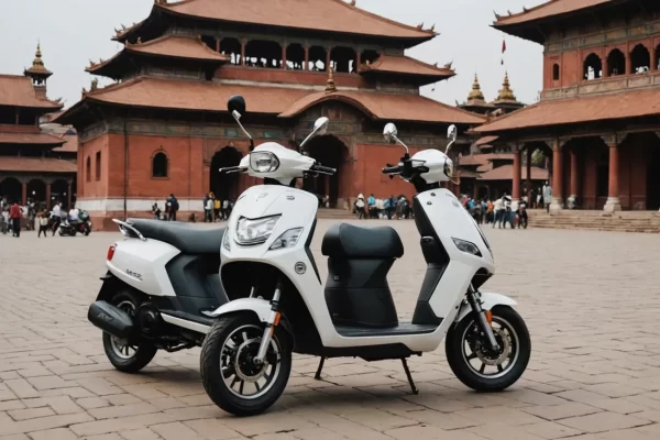 A side-angle profile of the matte-finished BGauss BG RUV 350 electric scooter highlighting its large 16-inch alloy wheels.