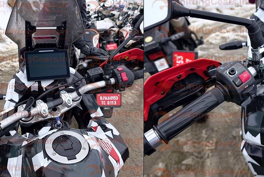 The camouflaged prototype of the Hero XPulse 421 adventure motorcycle undergoing high-altitude testing in Ladakh.