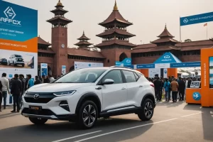 The sleek new Arcfox T1 electric crossover hatchback finished in premium metallic paint, showcasing its modern front fascia and aerodynamic lines