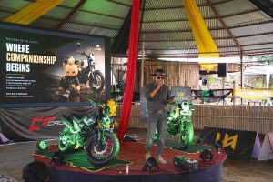 The new Crossfire LETBE Flygon 220 crossover dual-sport motorcycle showing its bold bionic design and massive high-profile tires.