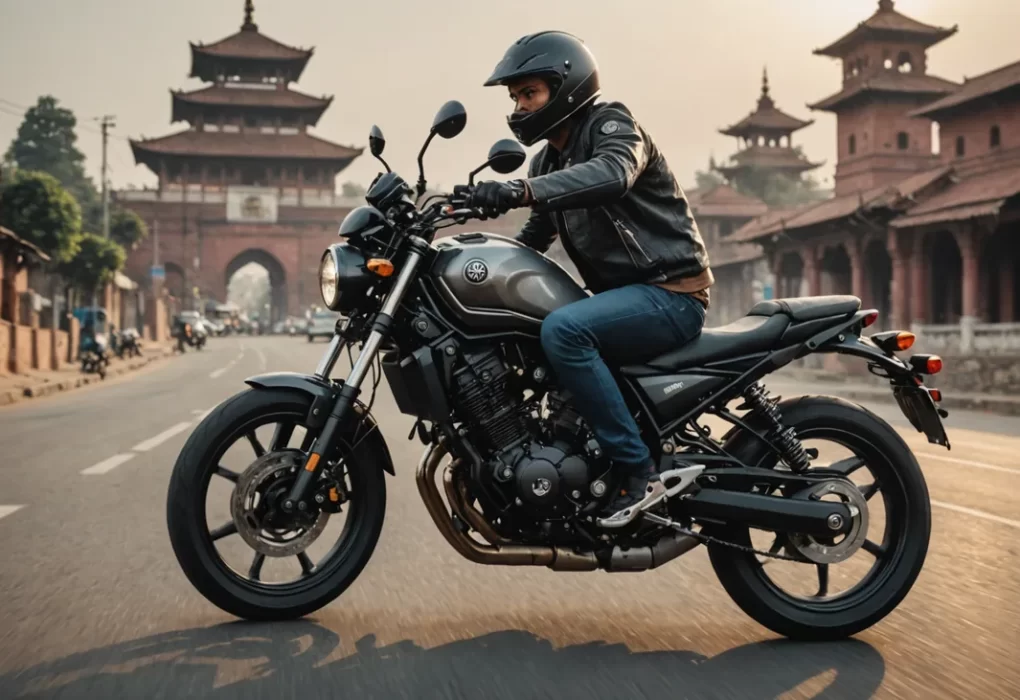 A profile view of the premium Yamaha XSR 155 in Metallic Grey showcasing its classic teardrop fuel tank and round LED headlight.